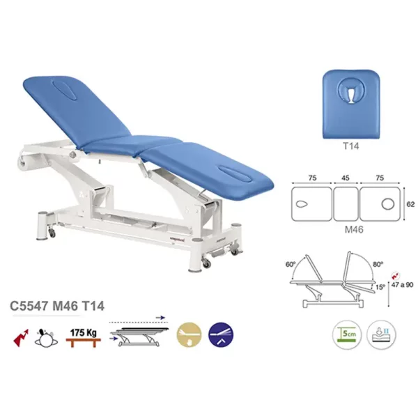 C5547 Table de massage électrique en 3 plans Ecopostural