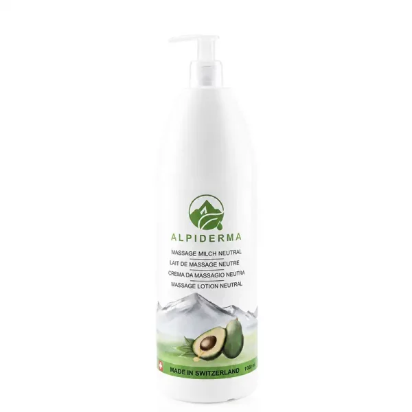 Lait de Massage Neutre Alpiderma – flacon de lotion de massage professionnelle suisse. Lait de Massage Neutre Alpiderma – flacon de lotion de massage professionnelle suisse.